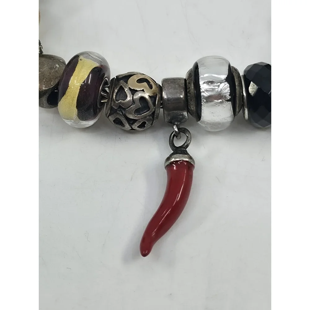 Trollbeads‎ LAA 925 Silver Fish Lock Bracelet Murano Glass Red Cornicello Charm